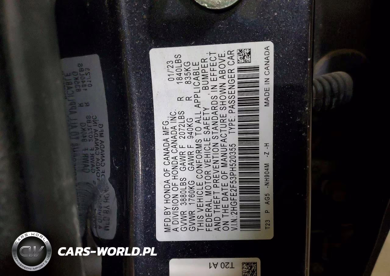 2023 Honda Civic Sport VIN:2HGFE2F53PH520355 - 13
