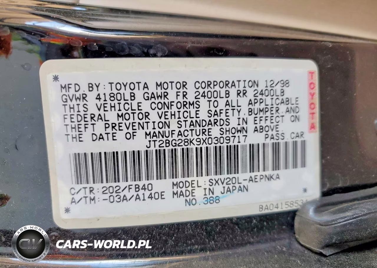 1999 Toyota Camry Le VIN:JT2BG28K9X0309717 - 12