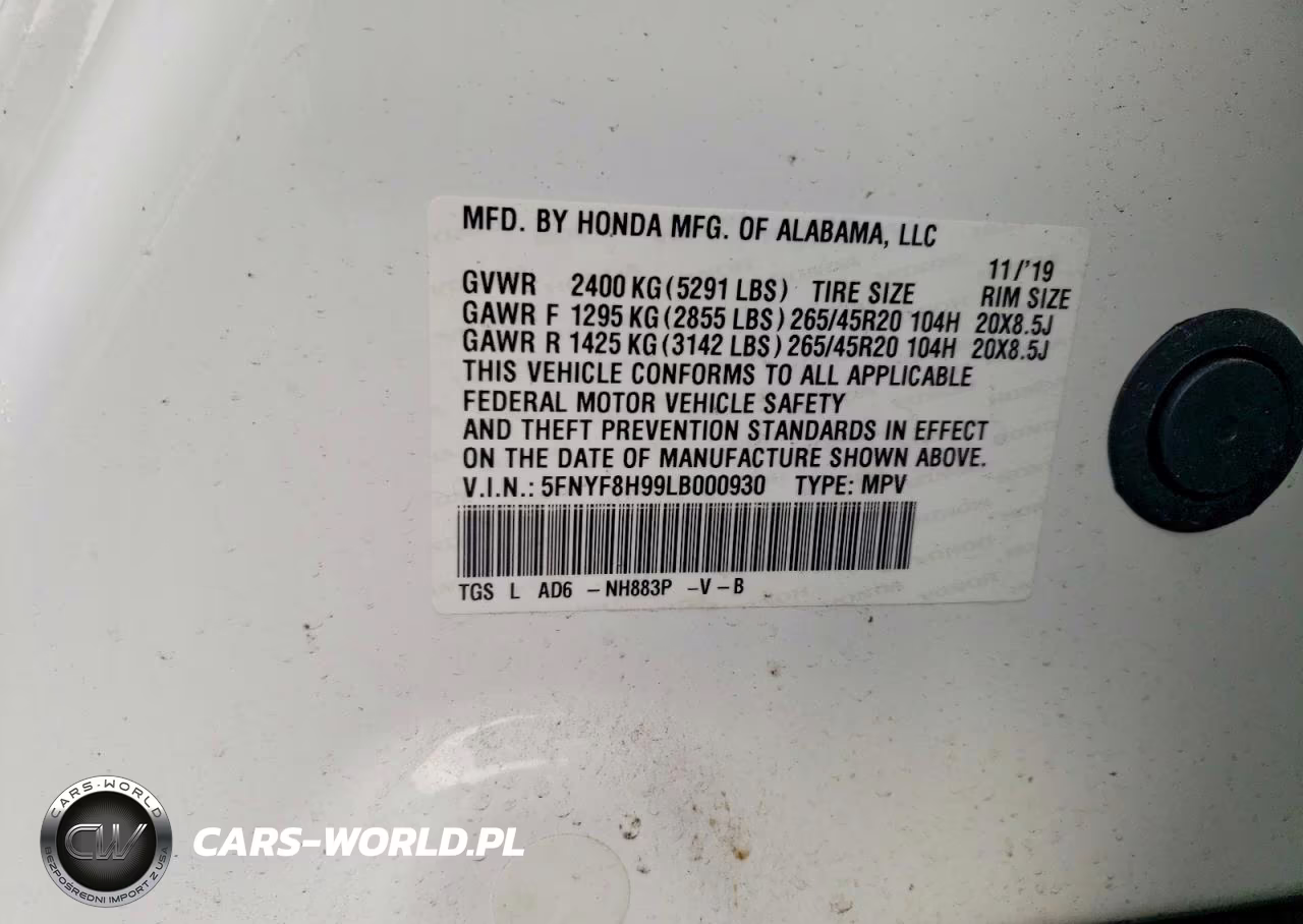 2020 Honda Passport Touring VIN:5FNYF8H99LB000930 - 13