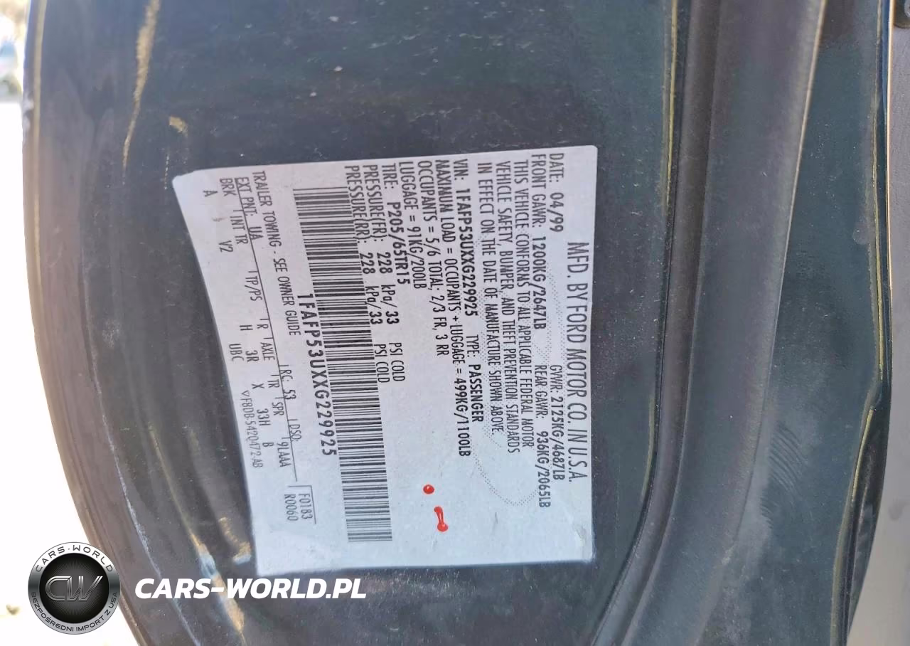 1999 Ford Taurus Se VIN:1FAFP53UXXG229925 - 12