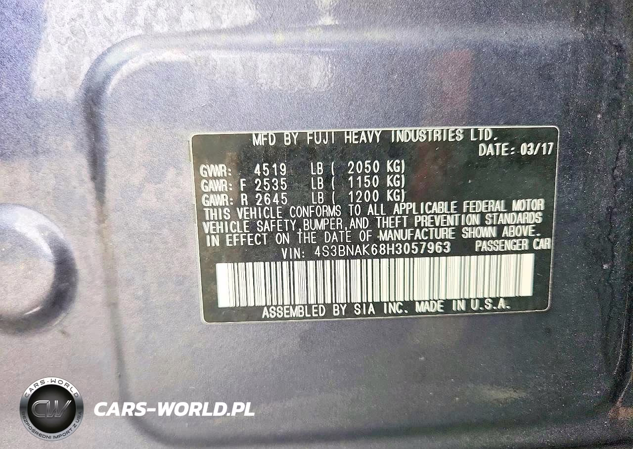 2017 Subaru Legacy 2.5I Limited VIN:4S3BNAK68H3057963 - 12