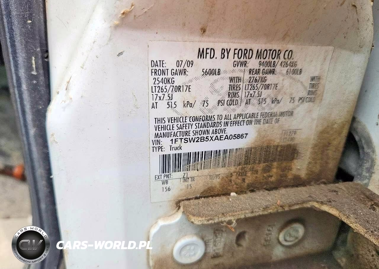 2010 Ford F250 Super Duty VIN:1FTSW2B5XAEA05867 - 12