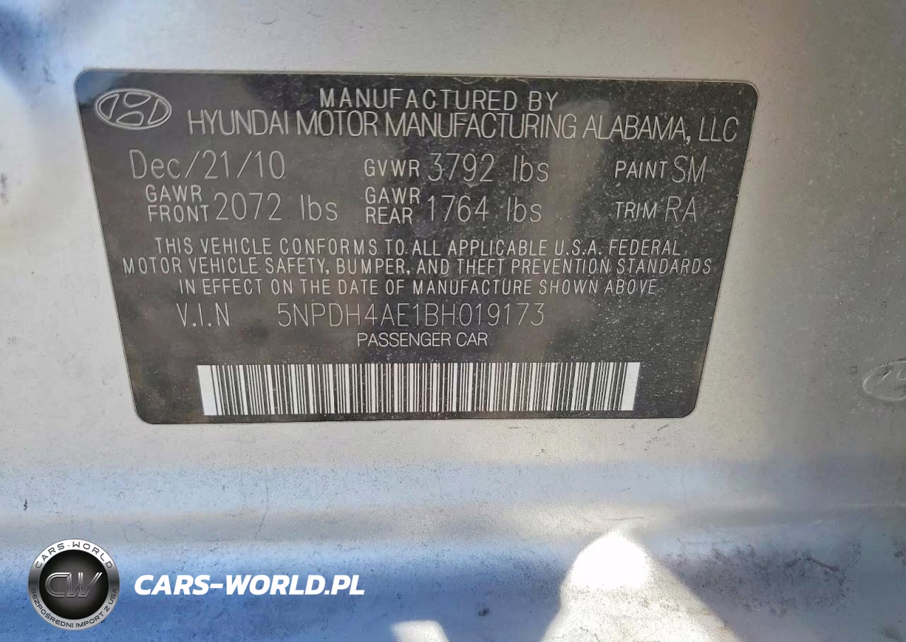 2011 Hyundai Elantra Gls VIN:5NPDH4AE1BH019173 - 12
