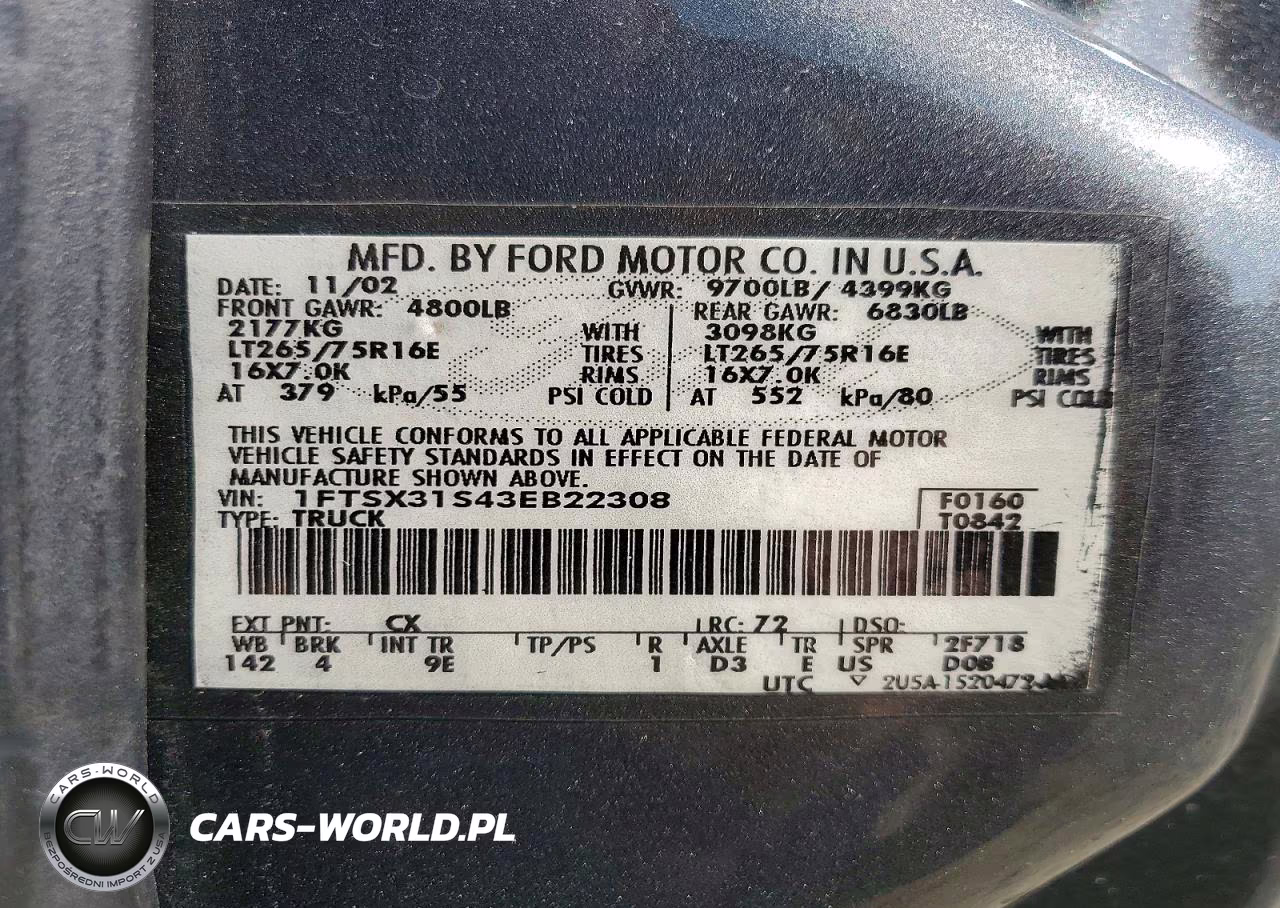 2003 Ford F350 Srw Super Duty VIN:1FTSX31S43EB22308 - 12