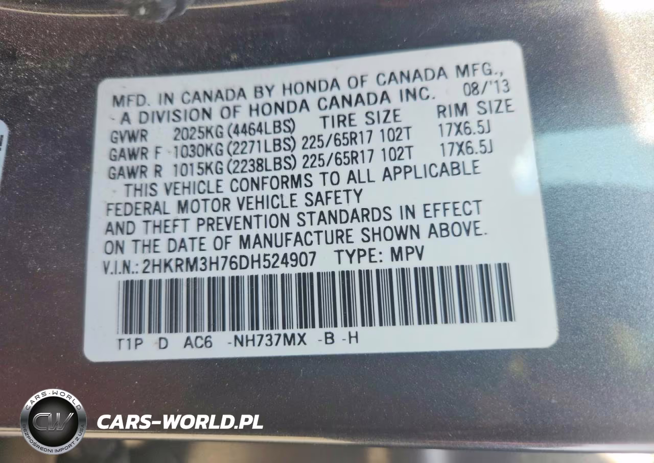 2013 Honda Cr-V Exl VIN:2HKRM3H76DH524907 - 13