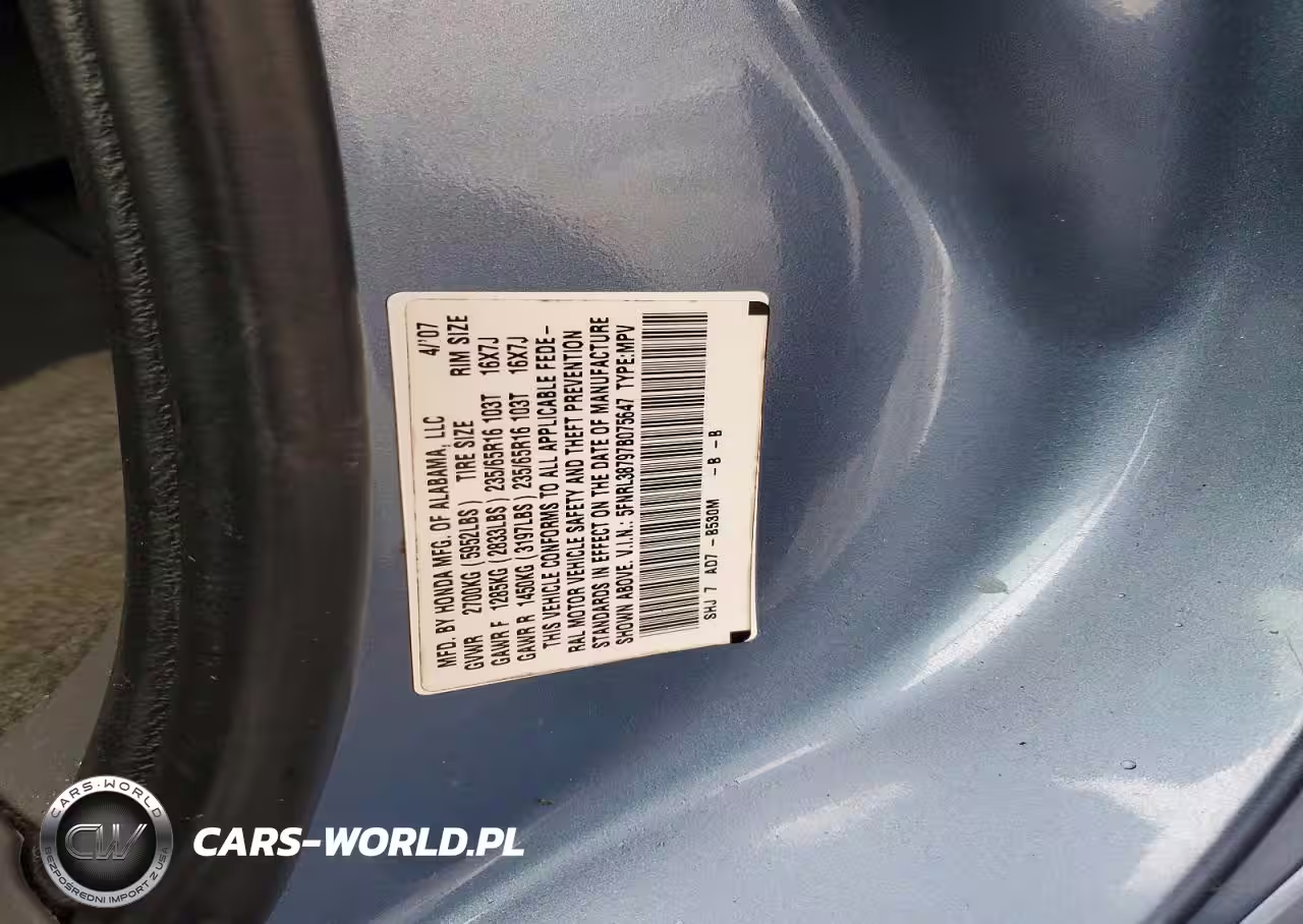 2007 Honda Odyssey Exl VIN:5FNRL38797B075647 - 13