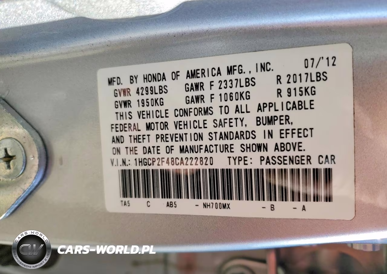 2012 Honda Accord Lxp VIN:1HGCP2F48CA222820 - 12