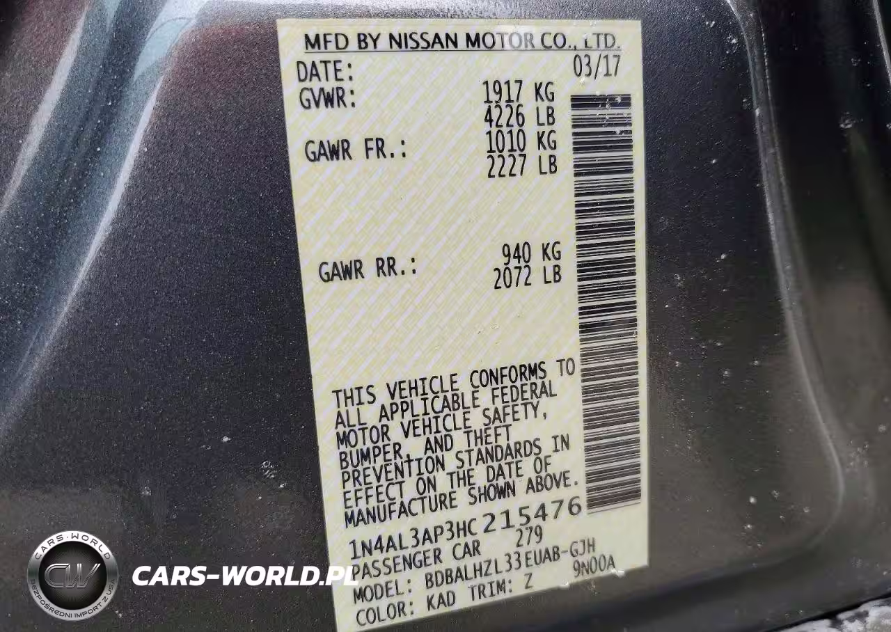 2017 Nissan Altima 2.5 VIN:1N4AL3AP3HC215476 - 12