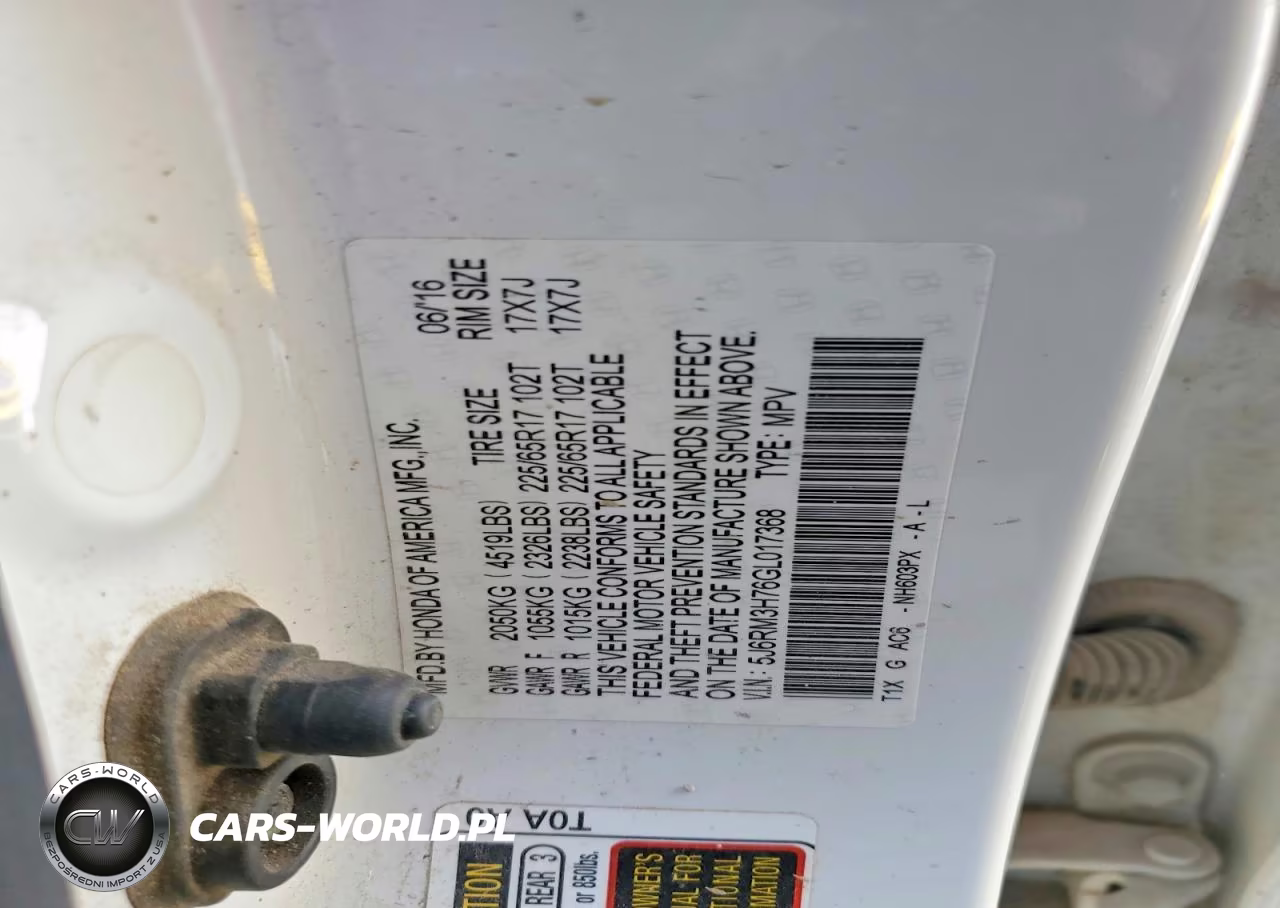 2016 Honda Cr-V Exl VIN:5J6RM3H76GL017368 - 13