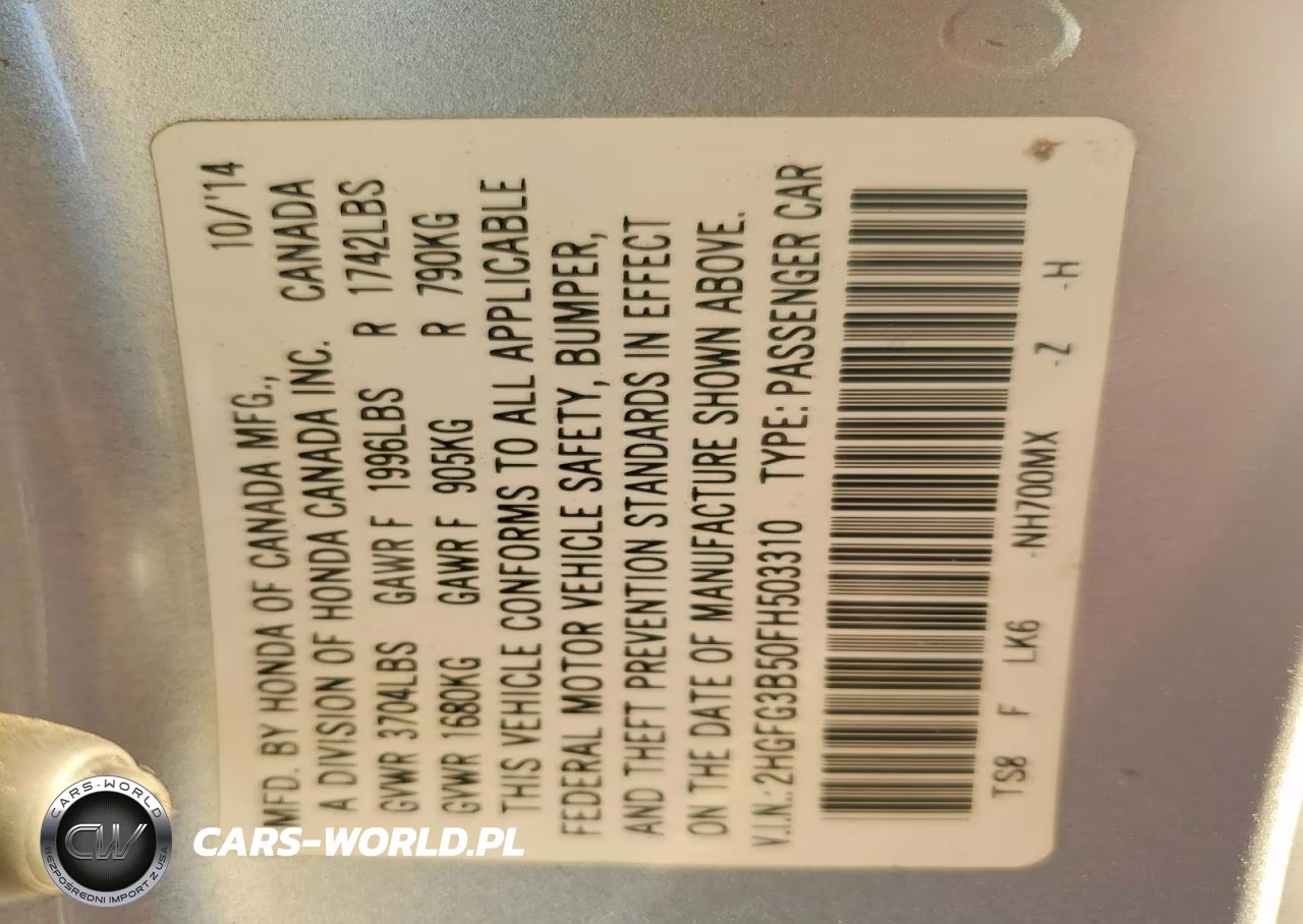 2015 Honda Civic Lx VIN:2HGFG3B50FH503310 - 12