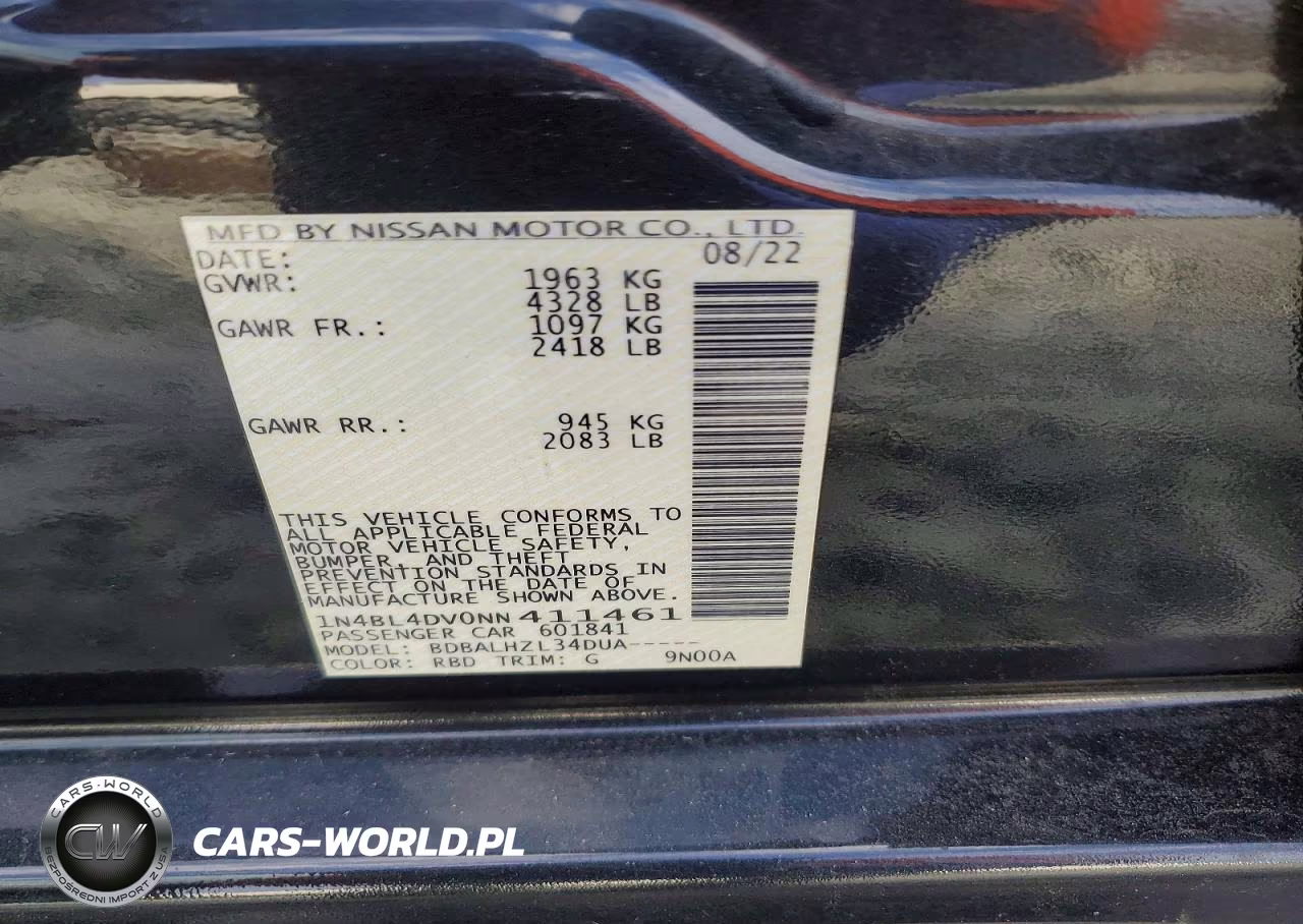 2022 Nissan Altima Sv VIN:1N4BL4DV0NN411461 - 12