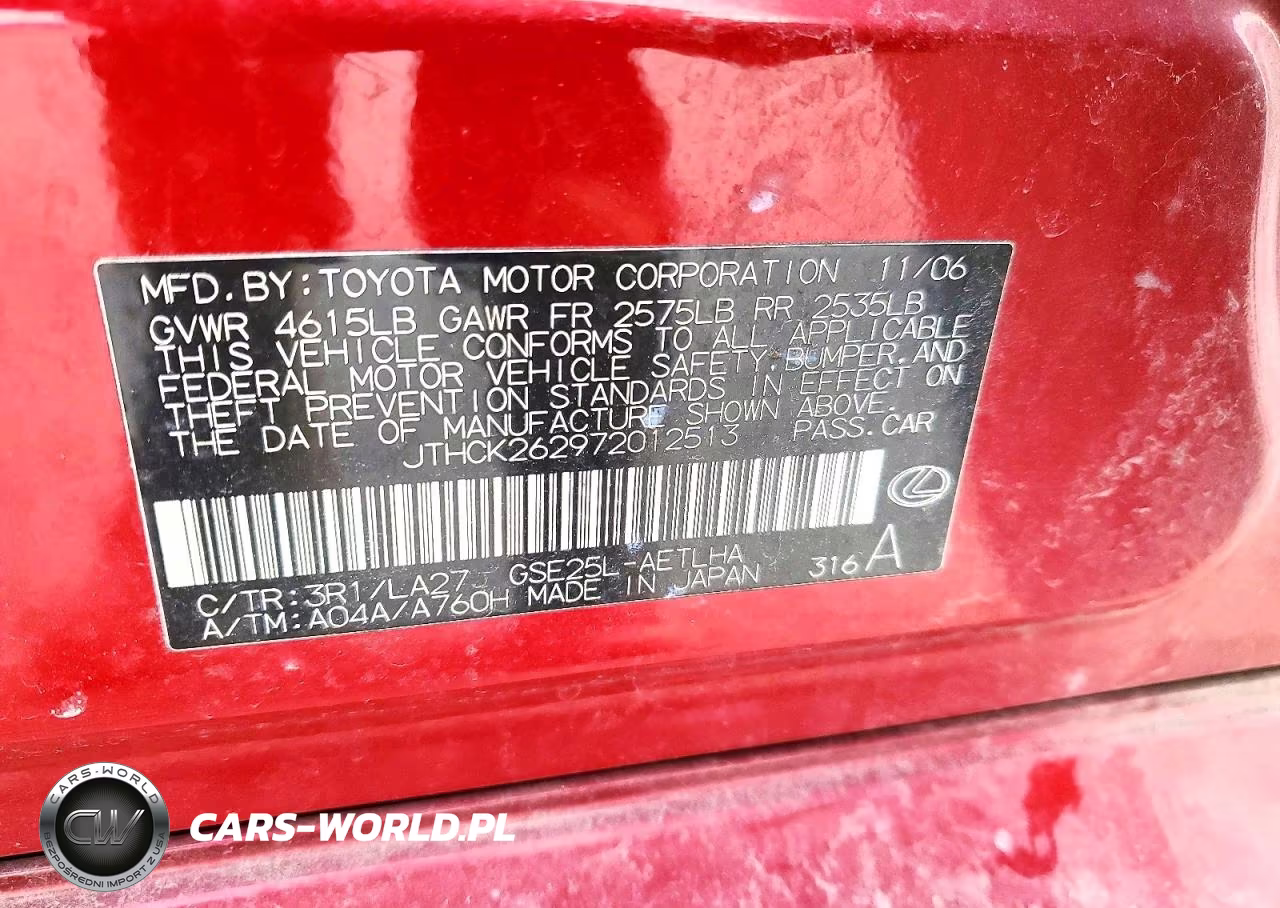 2007 Lexus Is 250 VIN:JTHCK262972012513 - 12