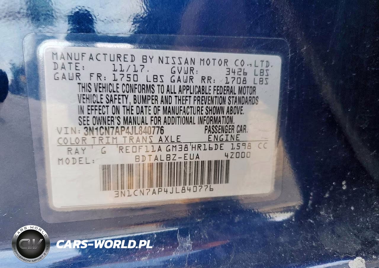 2018 Nissan Versa Sv VIN:3N1CN7AP4JL840776 - 12