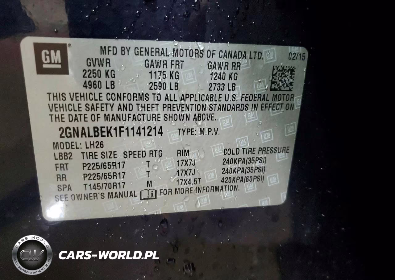 2015 Chevrolet Equinox Lt VIN:2GNALBEK1F1141214 - 14