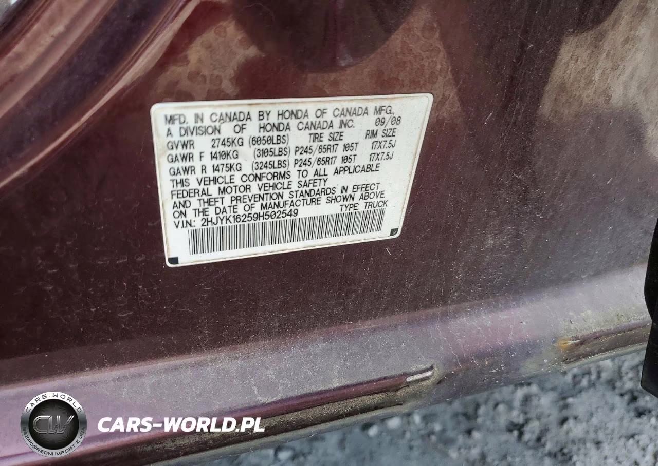2009 Honda Ridgeline Rt VIN:2HJYK16259H502549 - 12