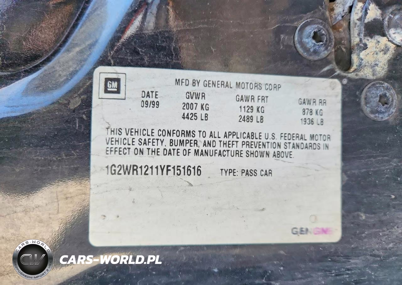2000 Pontiac Grand Prix Gtp VIN:1G2WR1211YF151616 - 12