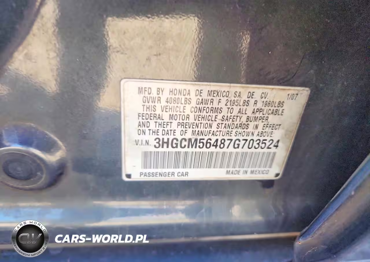 2007 Honda Accord Lx VIN:3HGCM56487G703524 - 13