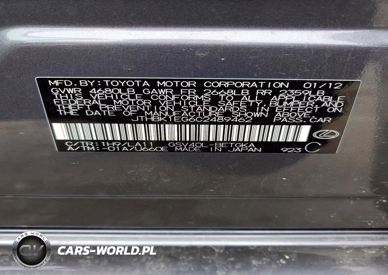 2012 Lexus Es 350 VIN:JTHBK1EG6C2489462 - 13