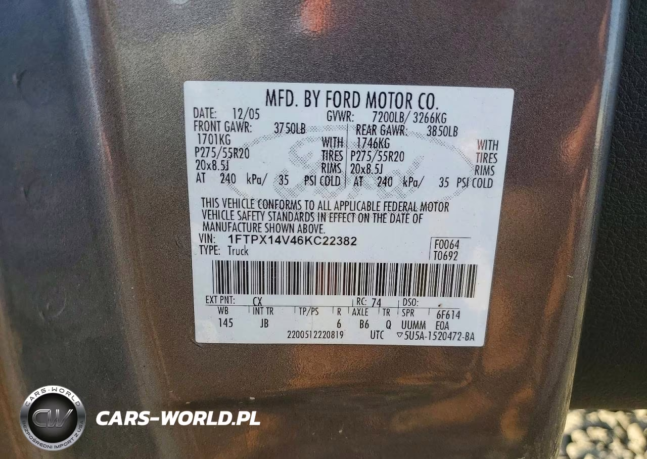 2006 Ford F150 VIN:1FTPX14V46KC22382 - 12