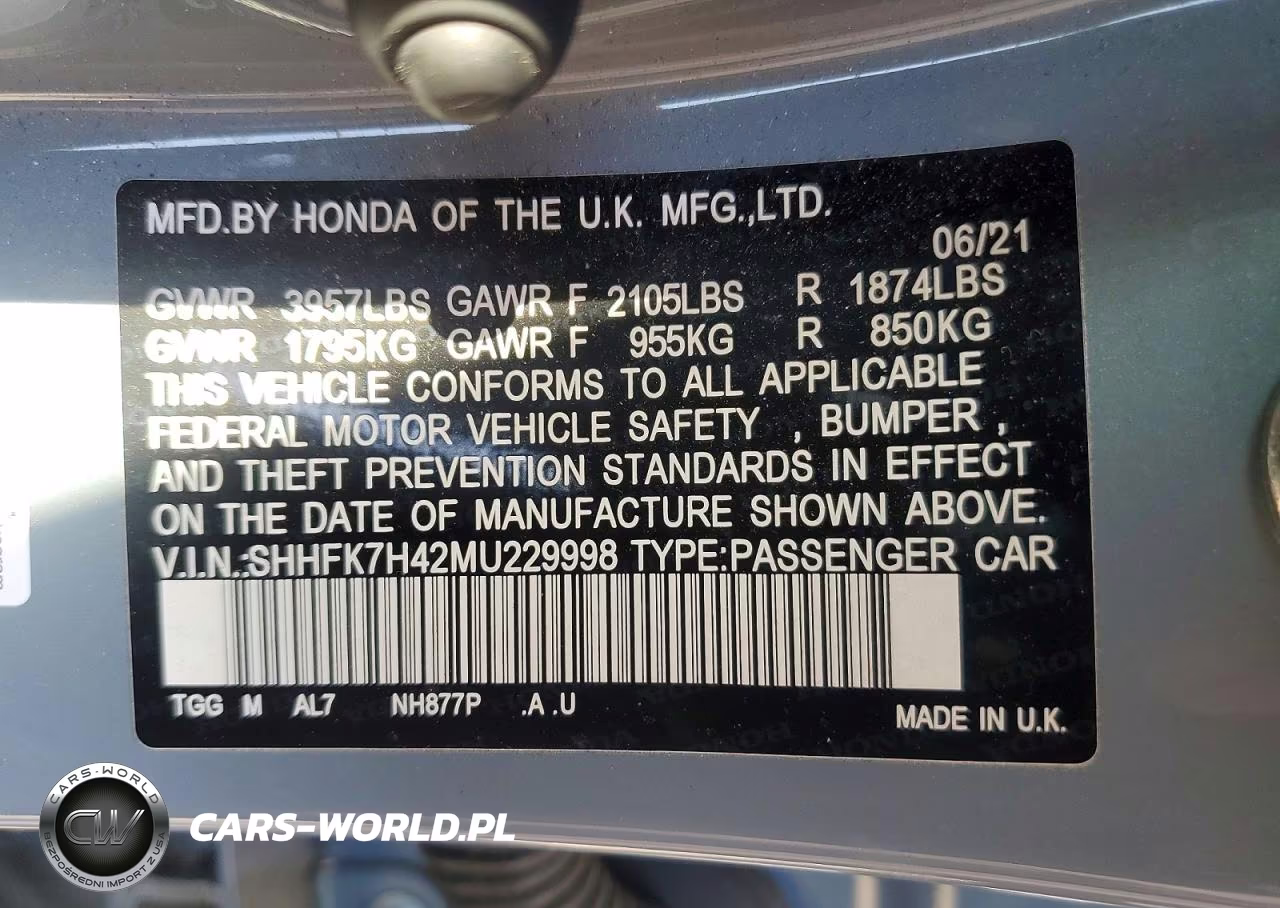 2021 Honda Civic Sport VIN:SHHFK7H42MU229998 - 12