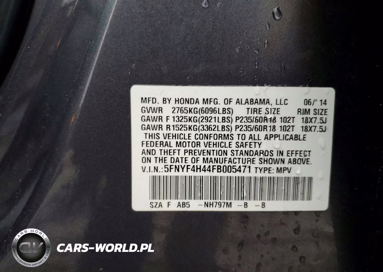 2015 Honda Pilot Ex VIN:5FNYF4H44FB005471 - 14