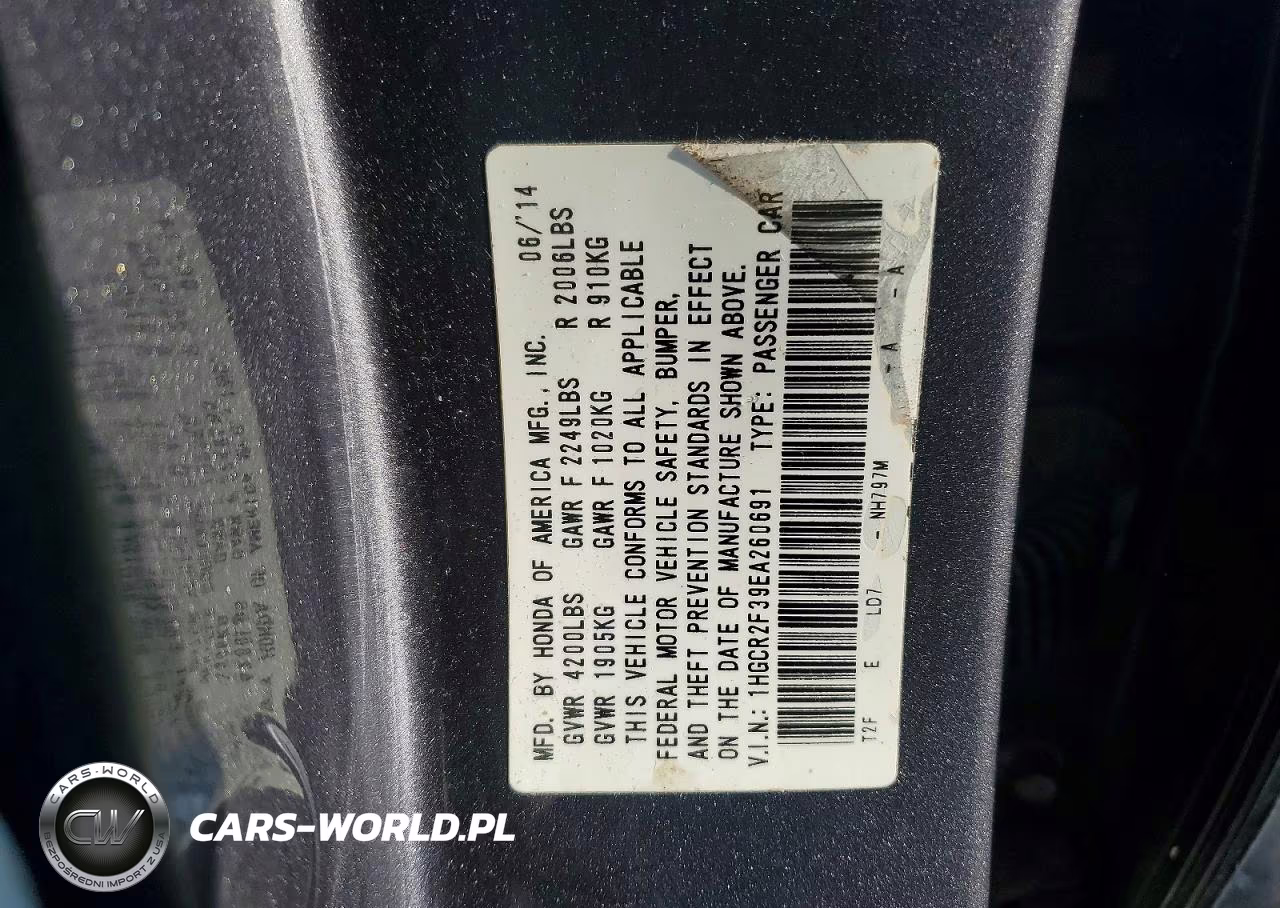 2014 Honda Accord Lx VIN:1HGCR2F39EA260691 - 13