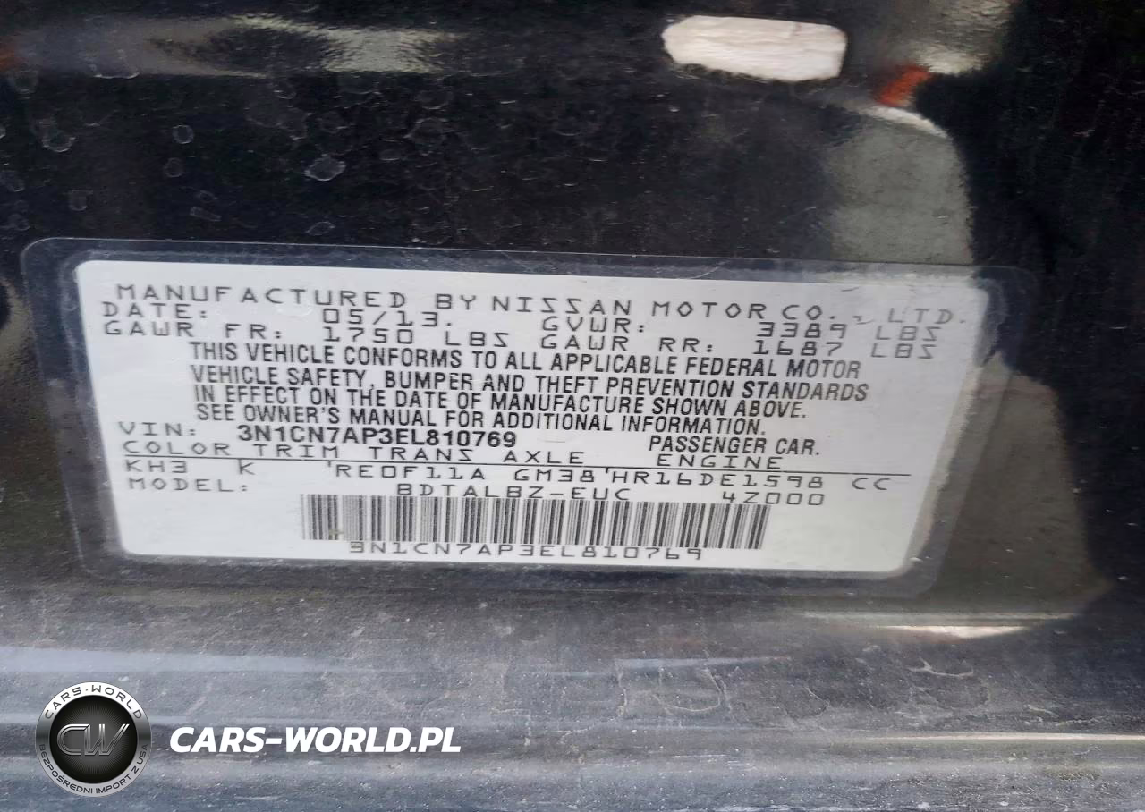 2014 Nissan Versa Sv W VIN:3N1CN7AP3EL810769 - 12