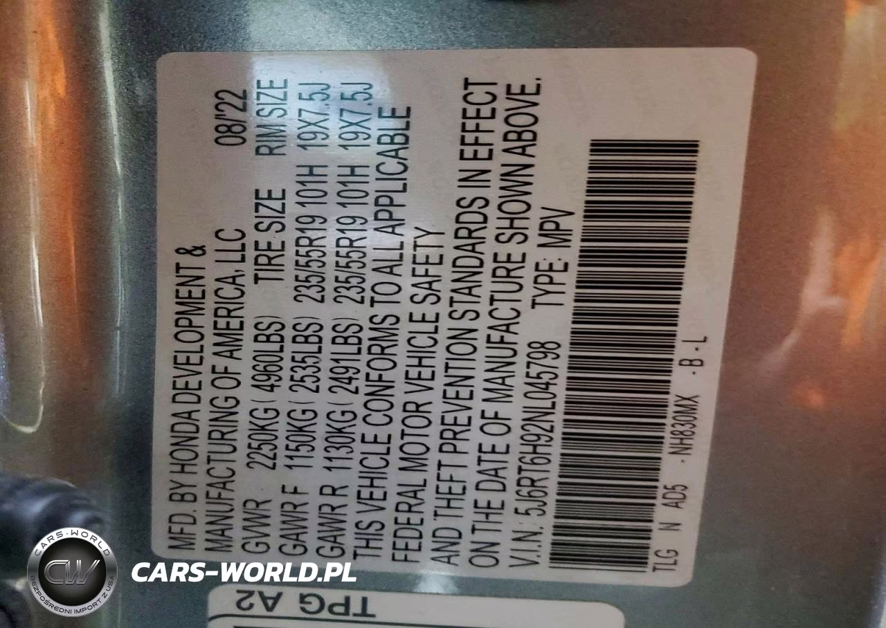 2022 Honda Cr-V Touring VIN:5J6RT6H92NL045798 - 13