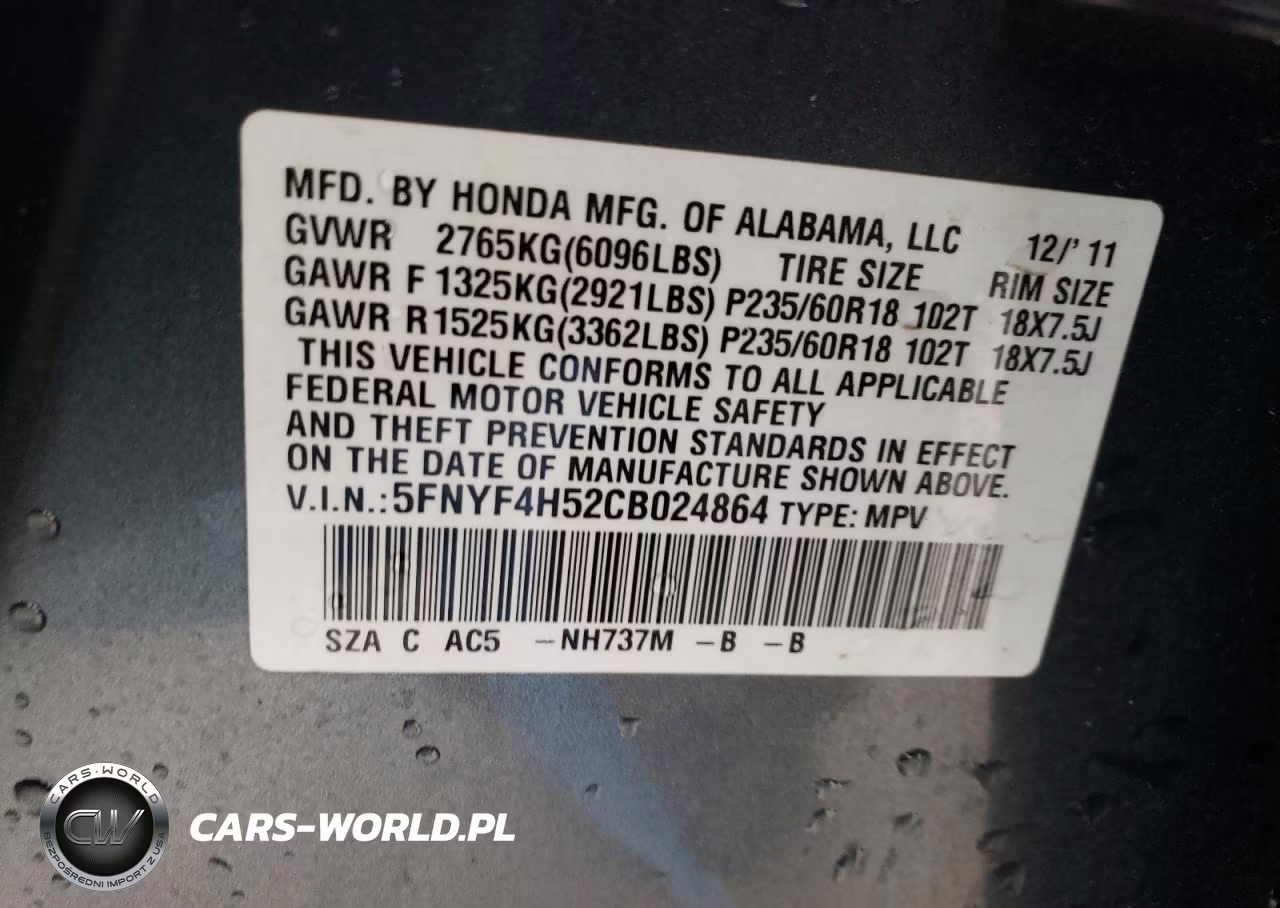 2012 Honda Pilot Exl VIN:5FNYF4H52CB024864 - 13