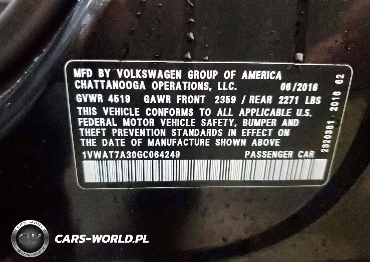 2016 Volkswagen Passat S VIN:1VWAT7A30GC064249 - 12