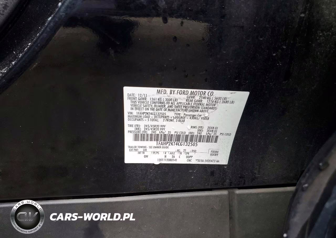2012 Ford Taurus Sho VIN:1FAHP2KT4CG132505 - 13