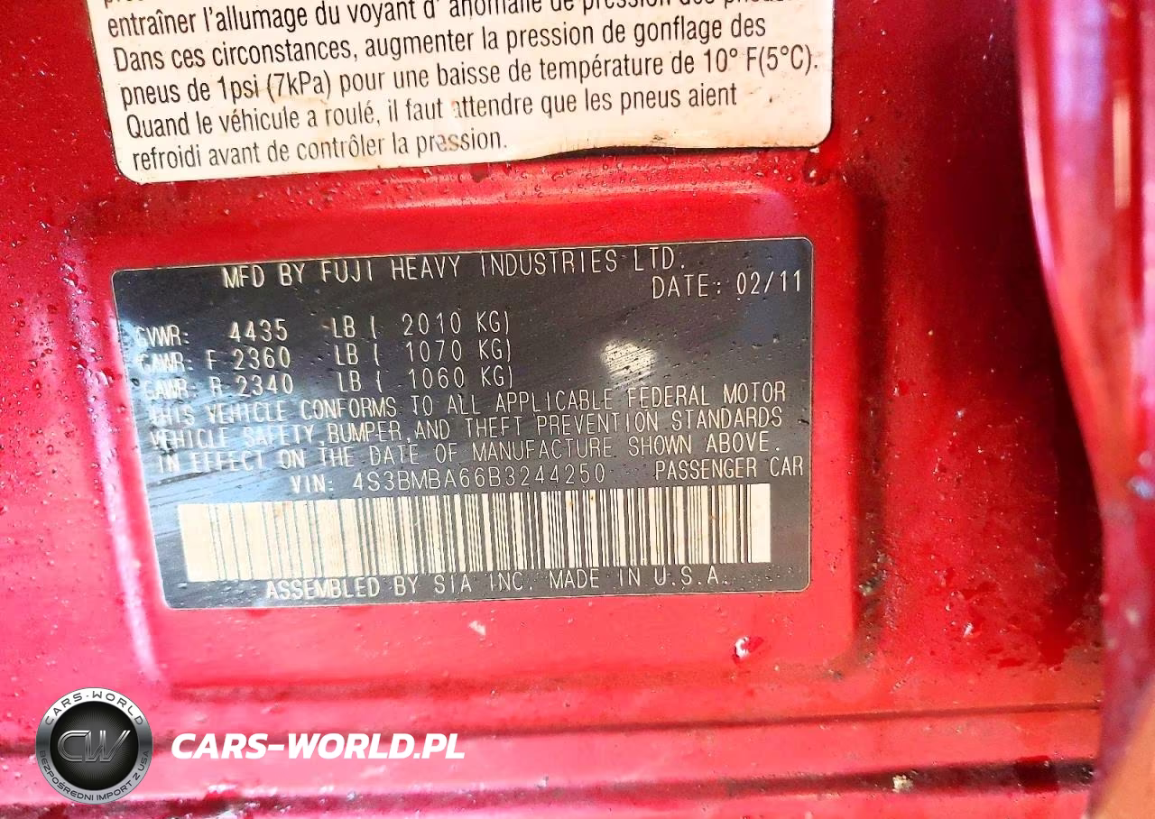 2011 Subaru Legacy 2.5I VIN:4S3BMBA66B3244250 - 12