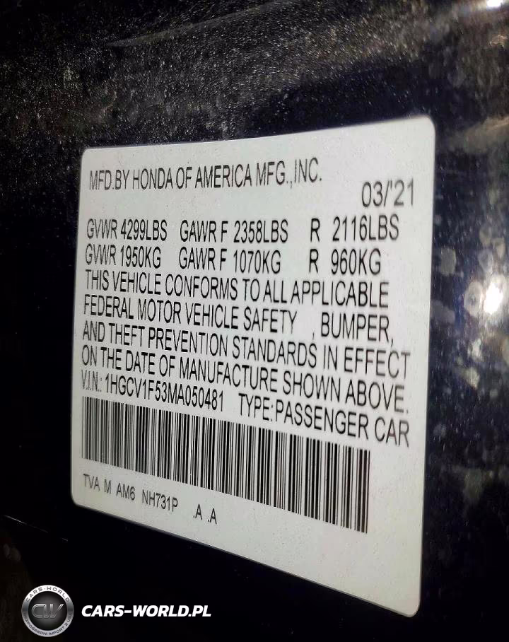2021 Honda Accord Exl VIN:1HGCV1F53MA050481 - 12