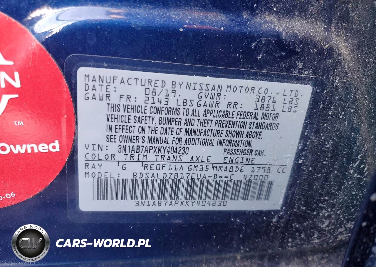 2019 Niss Sentra S VIN:3N1AB7APXKY404230 - 12