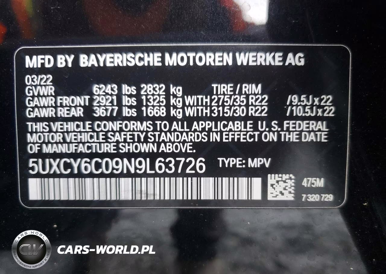 2022 BMW X6 xDrive40I VIN:5UXCY6C09N9L63726 - 13