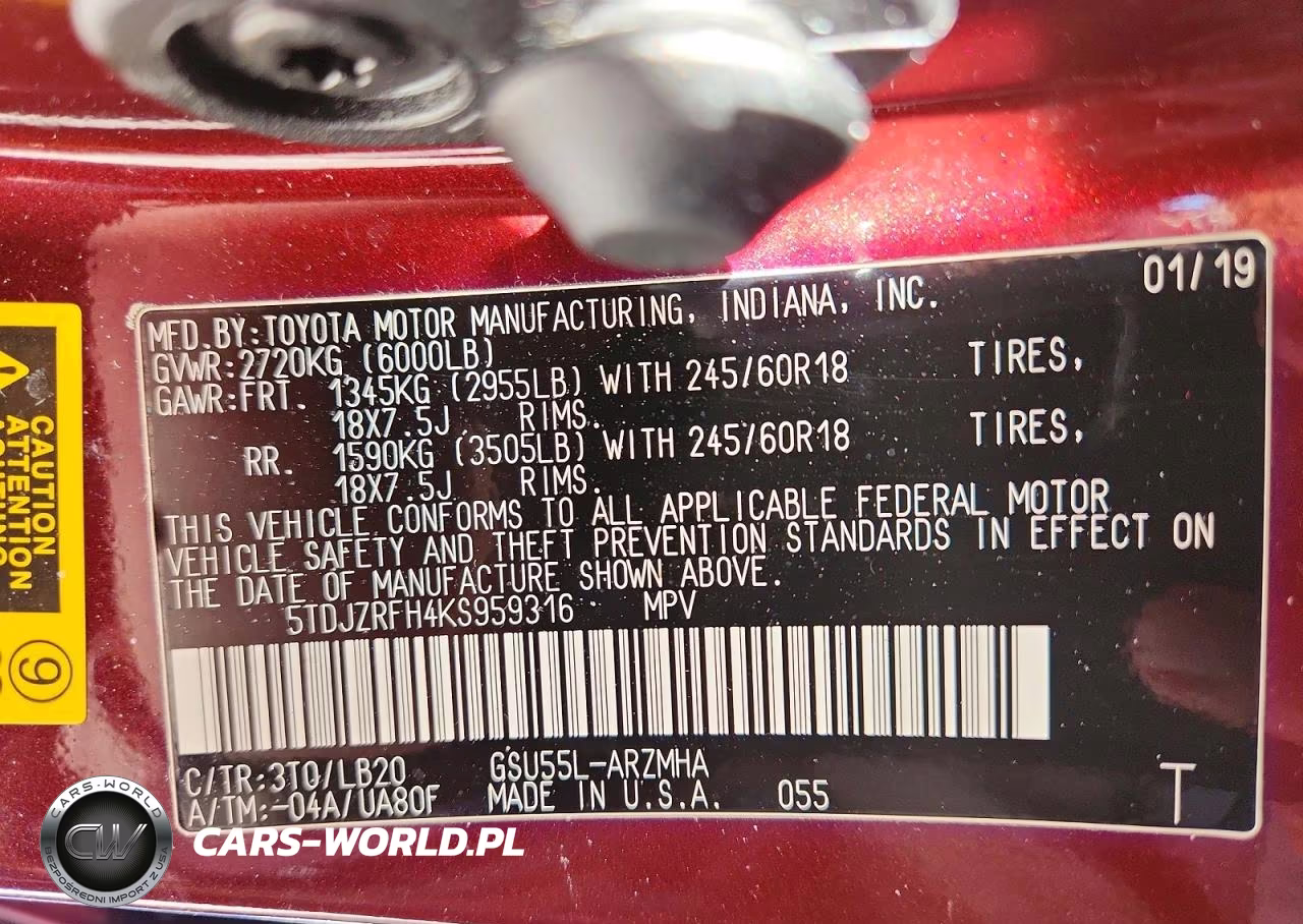 2019 Toyota Highlander Xle VIN:5TDJZRFH4KS959316 - 13