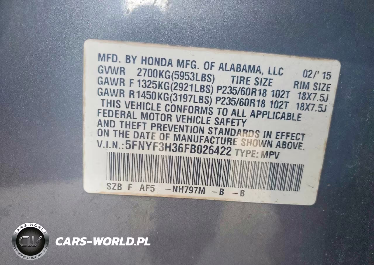 2015 Honda Pilot Se VIN:5FNYF3H36FB026422 - 14