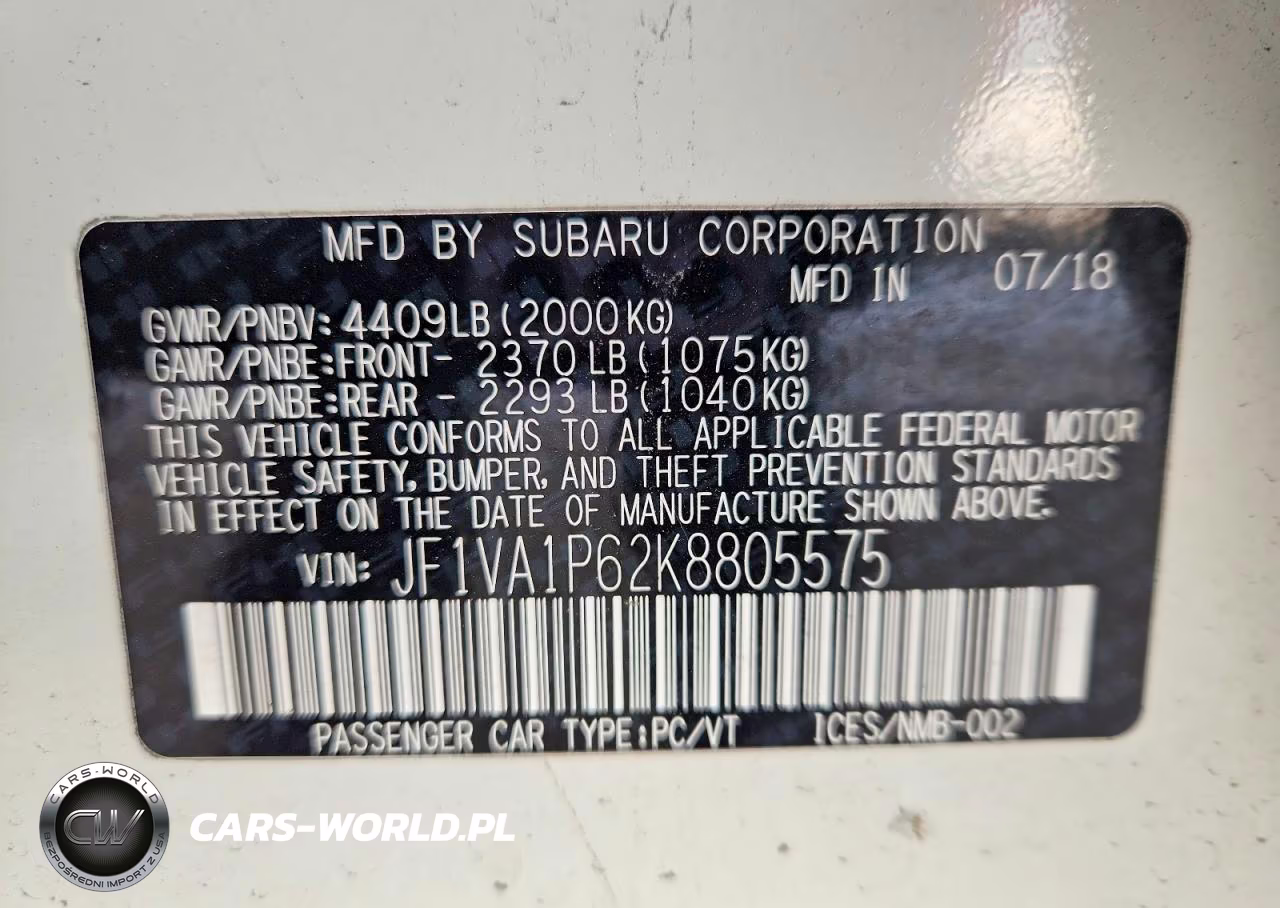 2019 Subaru Wrx Limited VIN:JF1VA1P62K8805575 - 12