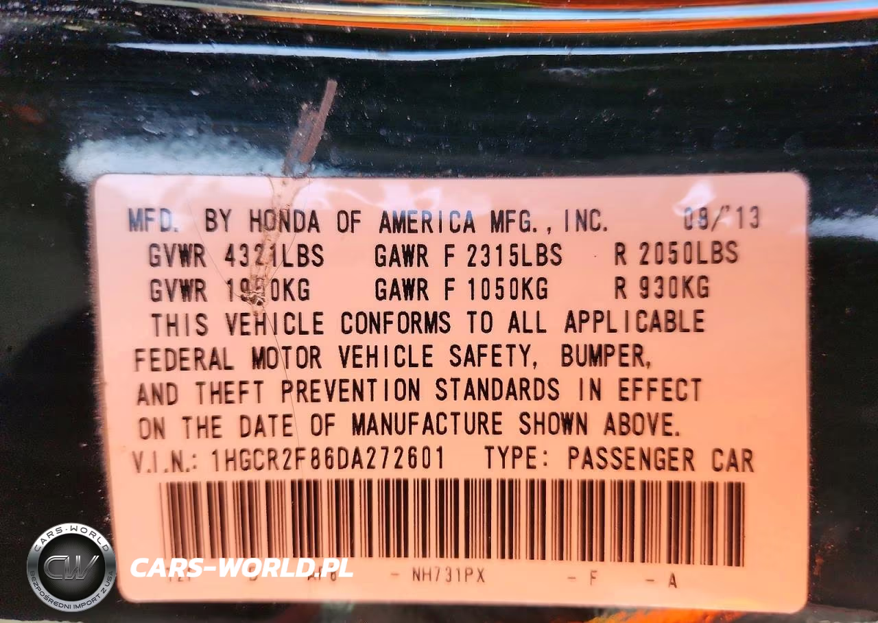 2013 Honda Accord Exl VIN:1HGCR2F86DA272601 - 13