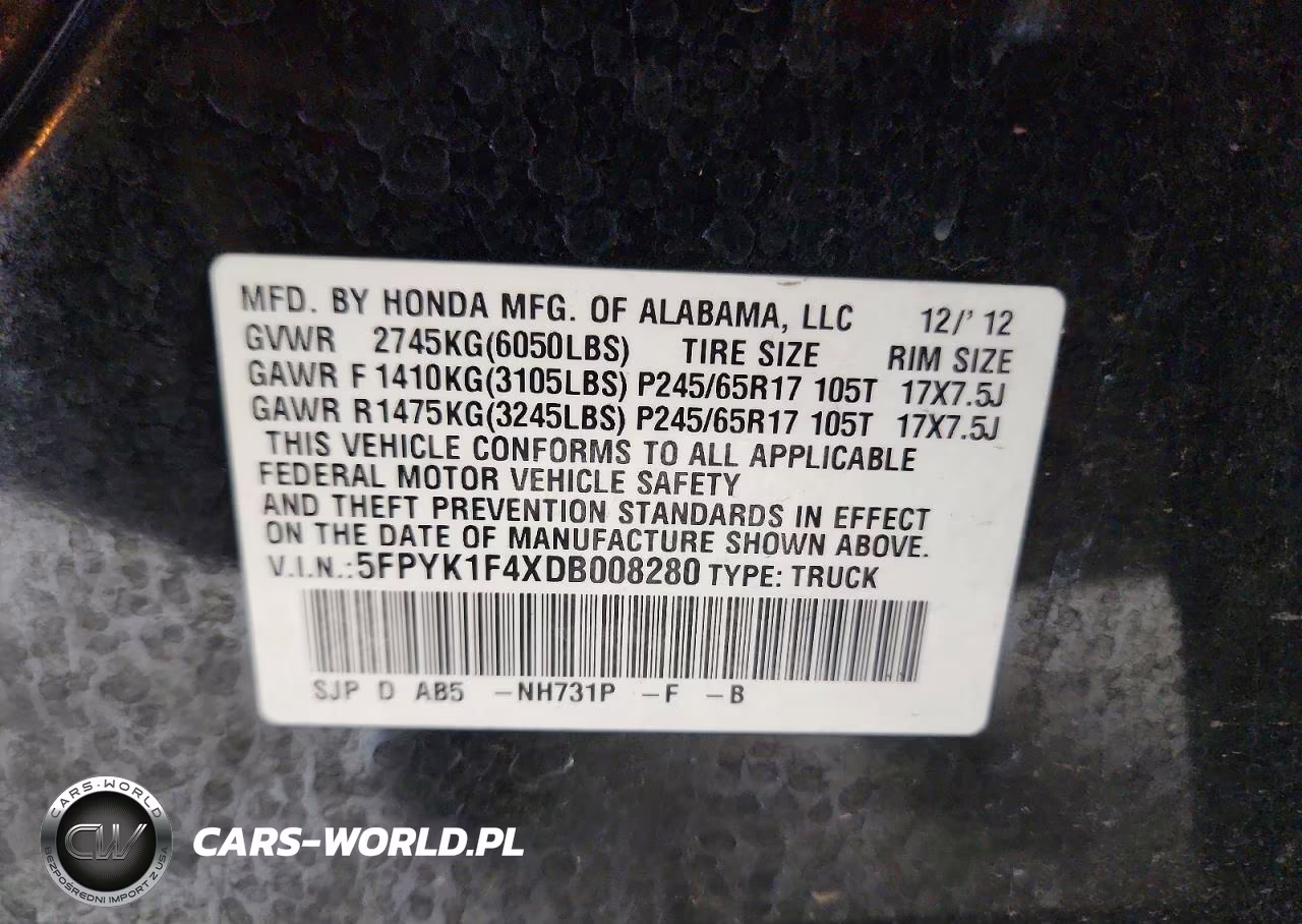 2013 Honda Ridgeline Rts VIN:5FPYK1F4XDB008280 - 13