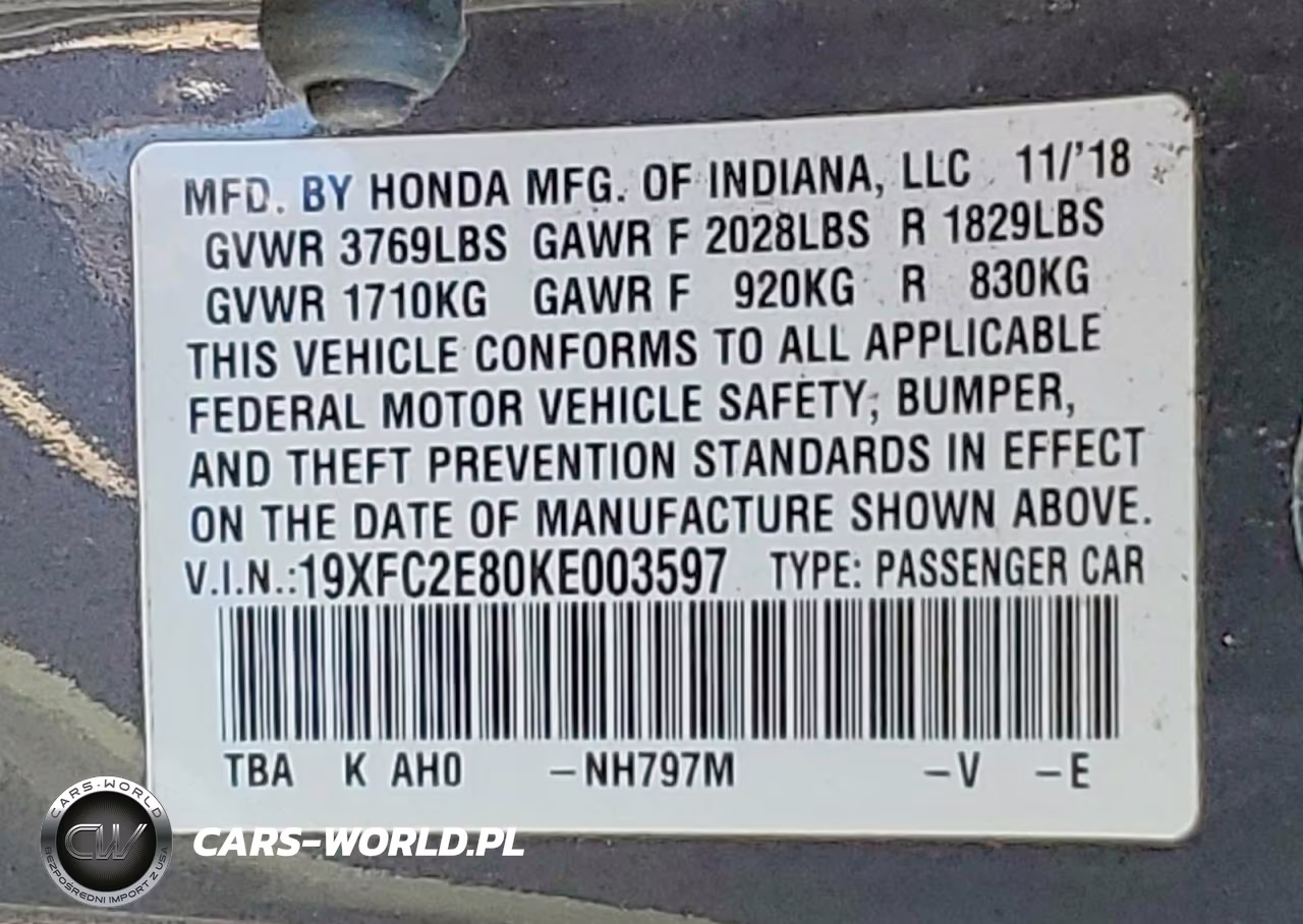 2019 Honda Civic Sport VIN:19XFC2E80KE003597 - 12
