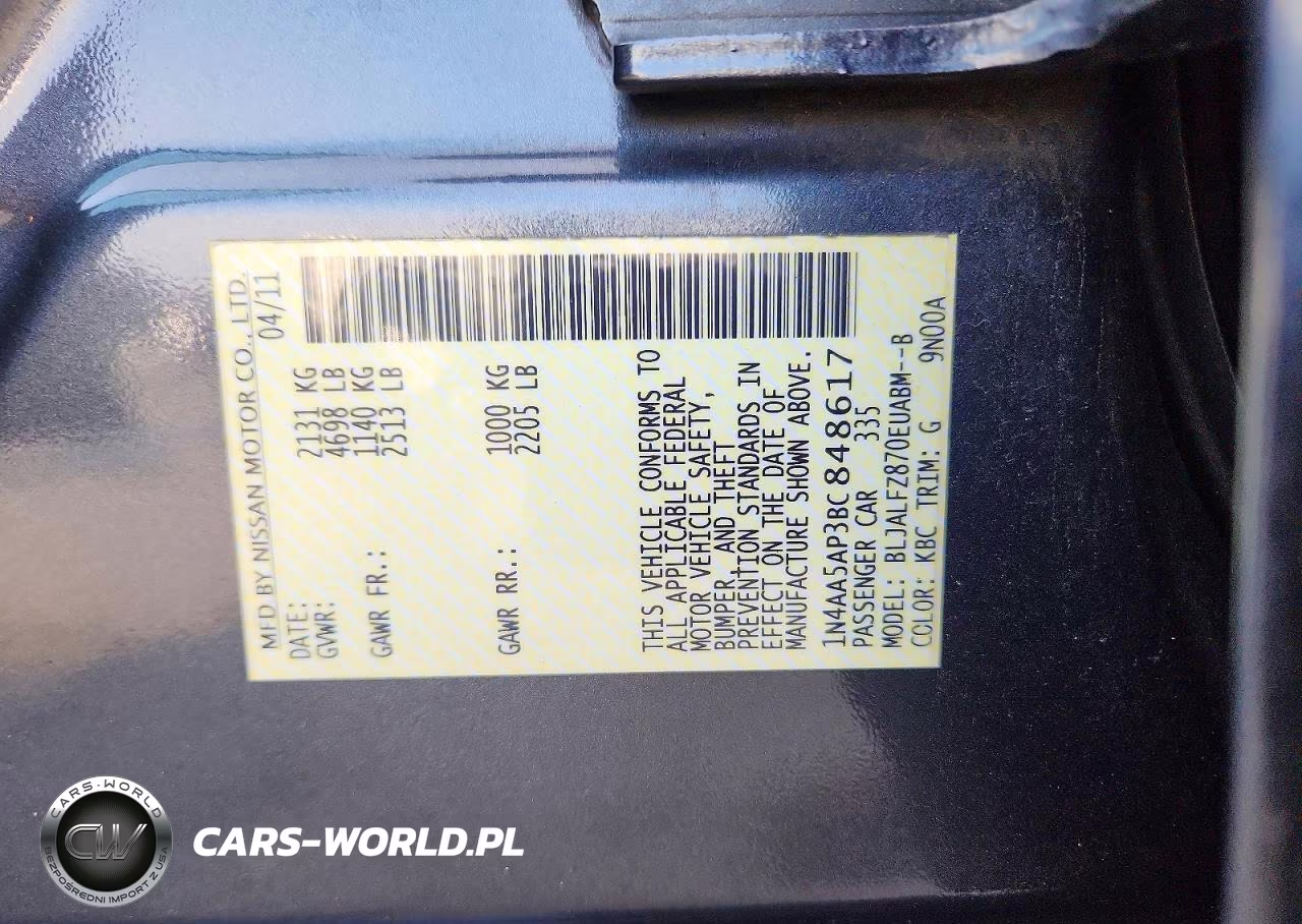 2011 Nissan Maxima VIN:1N4AA5AP3BC848617 - 12