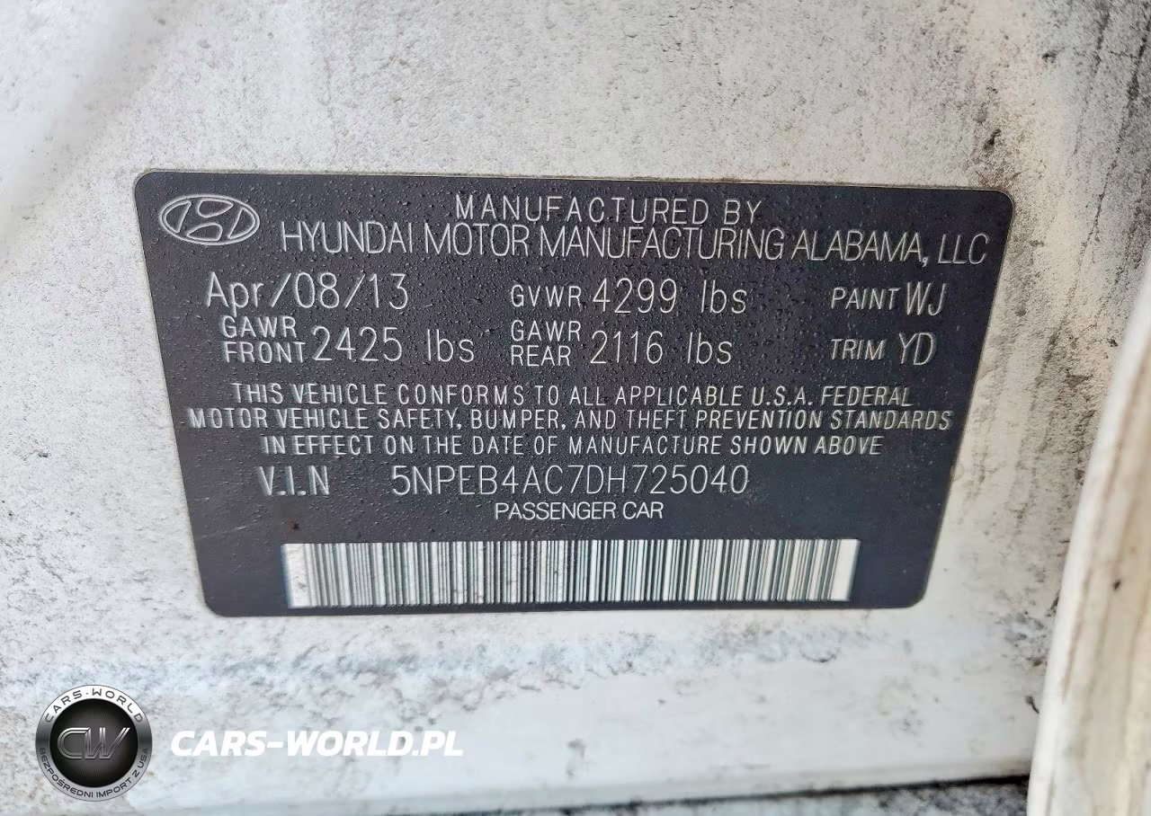 2013 Hyundai Sonata Gls VIN:5NPEB4AC7DH725040 - 12