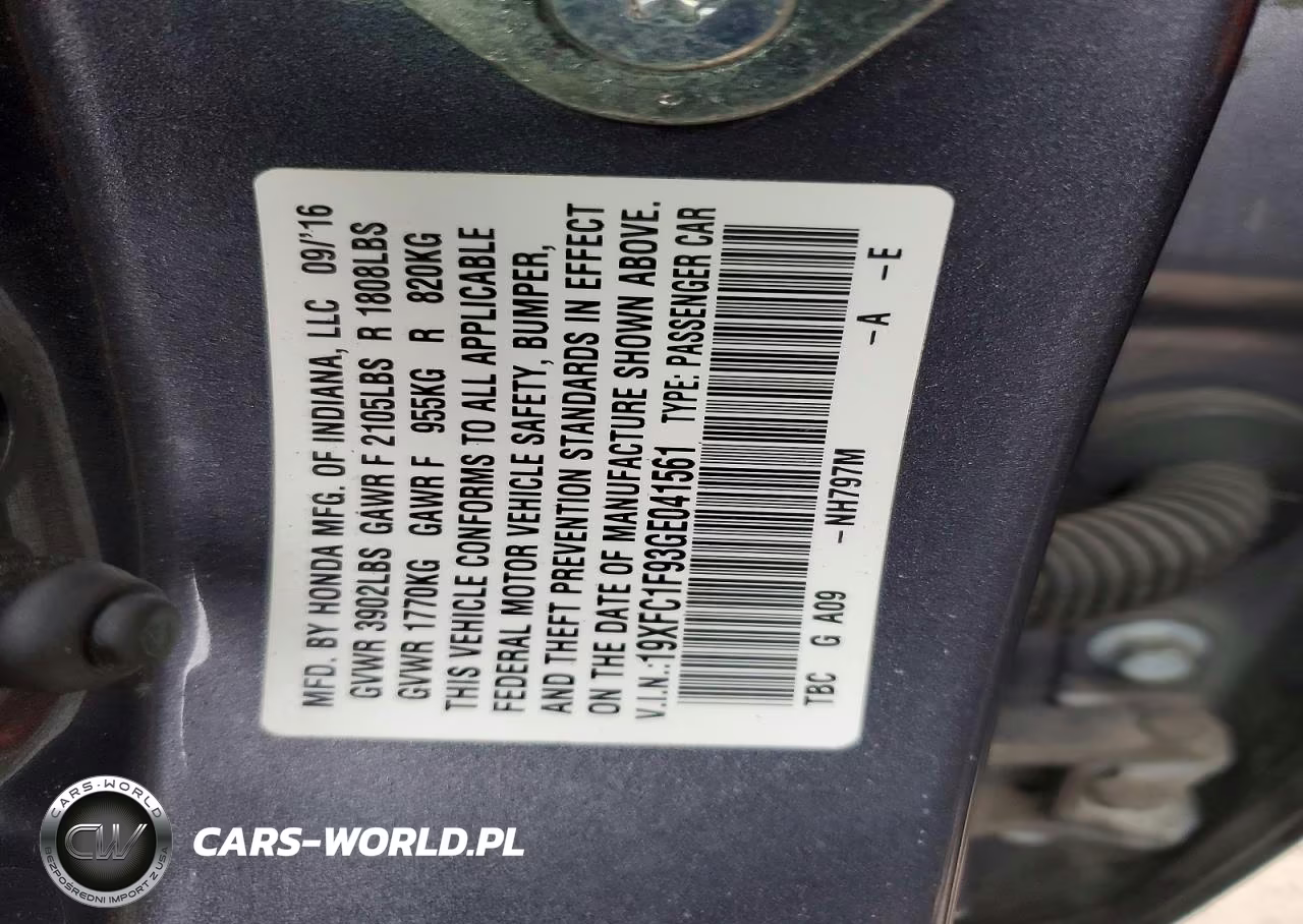 2016 Honda Civic Touring VIN:19XFC1F93GE041561 - 13