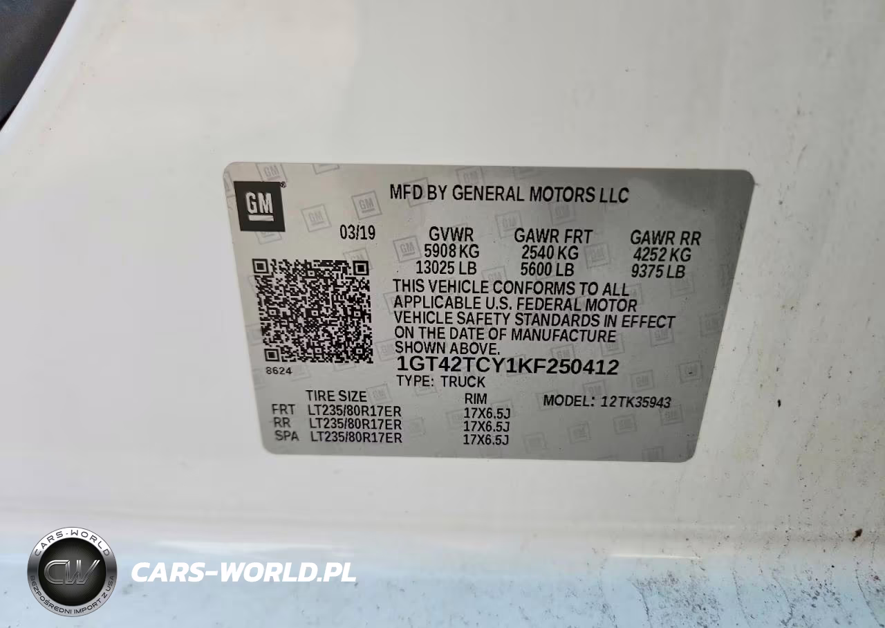 2019 GMC Sierra K3500 VIN:1GT42TCY1KF250412 - 13