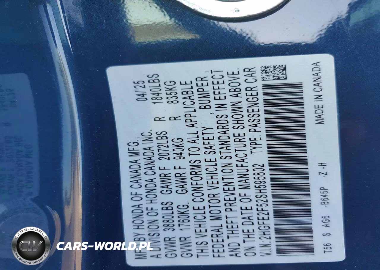 2025 Honda Civic Sport VIN:2HGFE2F52SH595802 - 12
