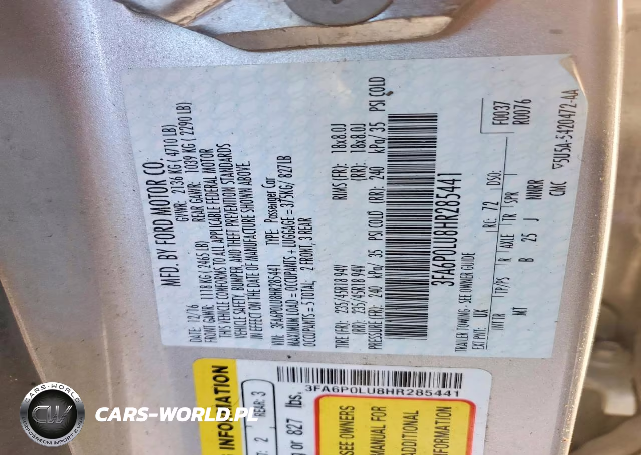 2017 Ford Fusion Se Hybrid VIN:3FA6P0LU8HR285441 - 12