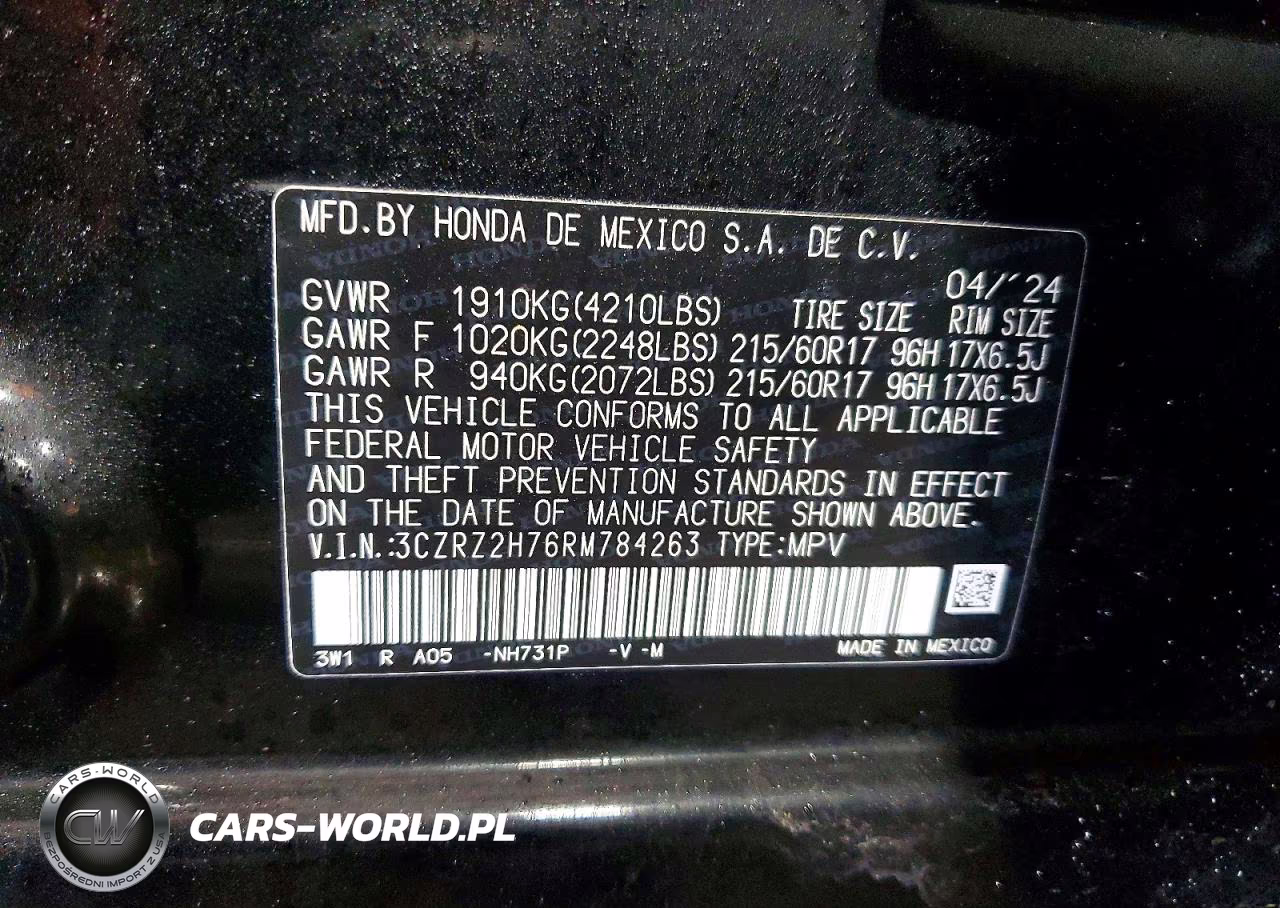 2024 Honda Hr-V Exl VIN:3CZRZ2H76RM784263 - 12