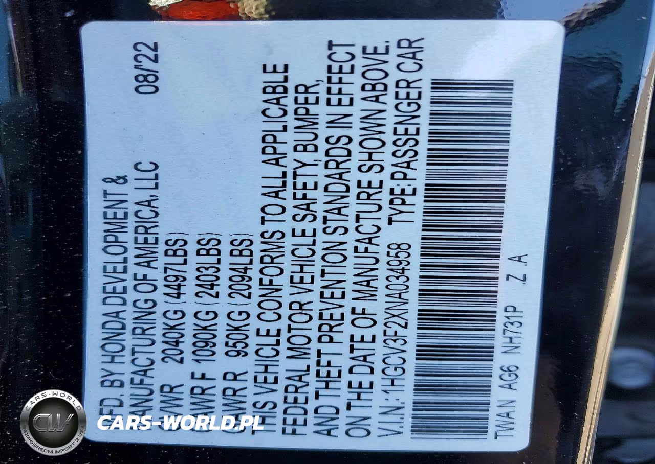 2022 Honda Accord Hybrid Sport VIN:1HGCV3F2XNA034958 - 12