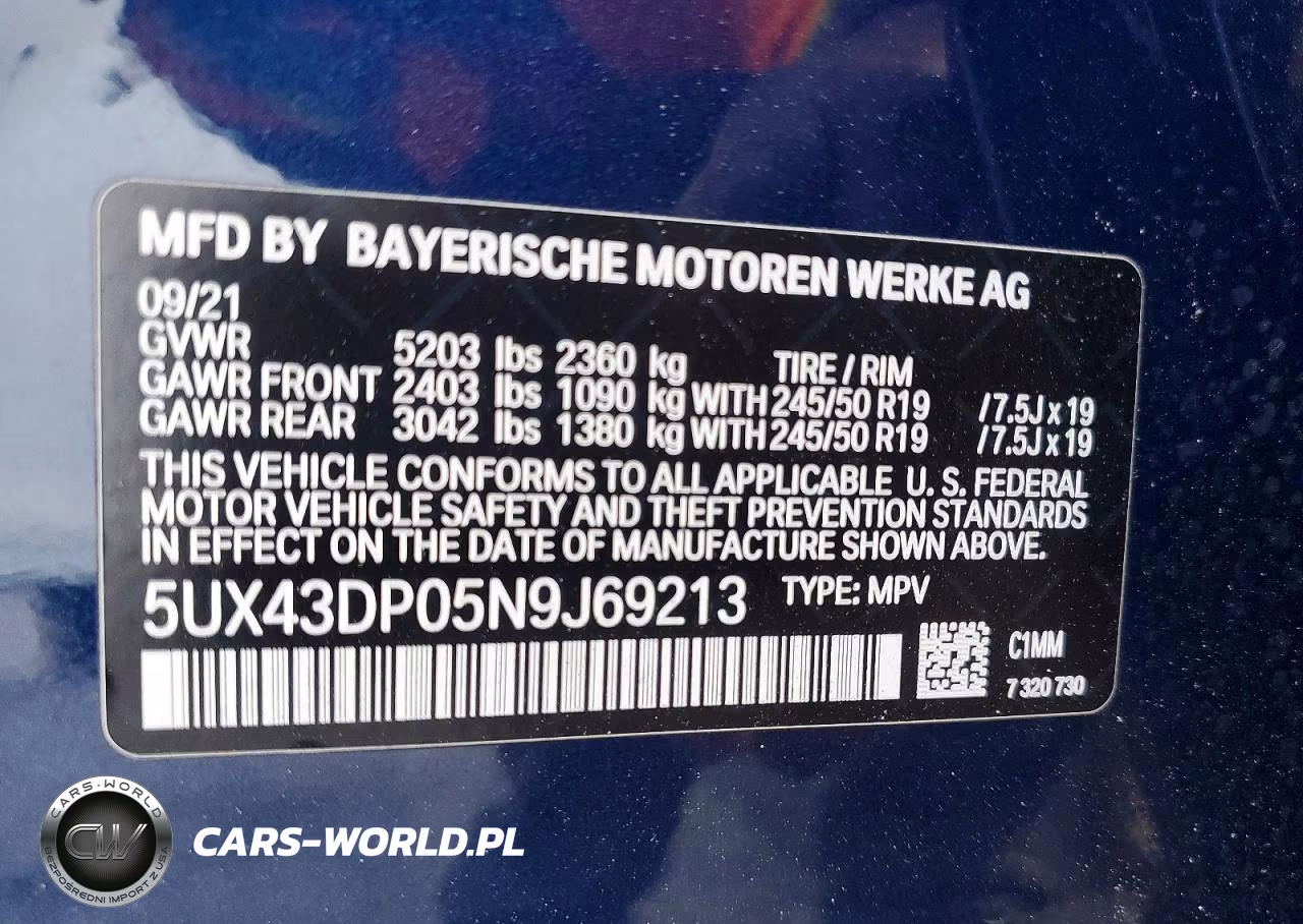 2022 BMW X3 Sdrive30I VIN:5UX43DP05N9J69213 - 14